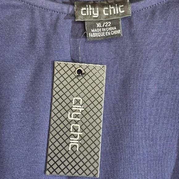 NWT City Chic Dress Womens XL 22 Navy Fit & Flare Midi Classic Sleeve Pockets - Picture 3 of 14